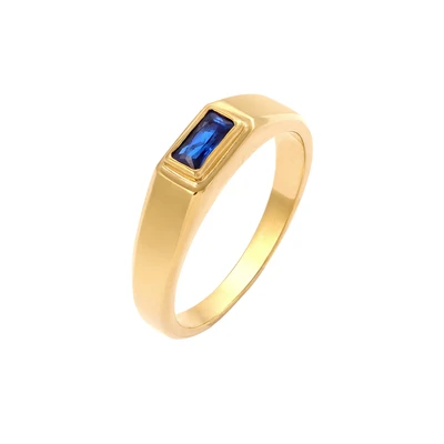 Afbeelding van KUZZOI Ring Zegelring Heren Rechthoek Synthetische Saffier Blauw 925 Sterling Zilver