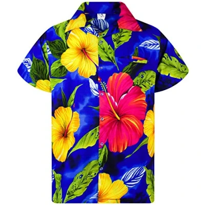 Afbeelding van Funky Hawaiiaans Overhemd, Hawaii Korte Mouw, Big Flower, Donkerblauw, M
