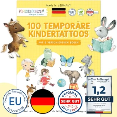 Afbeelding van Papierdrachen 100 bijzonder huidvriendelijke kindertatoeages tatoeages paarden en leesvrienden voor kinderen jongens meisjes getest &amp; made in Germany set 22