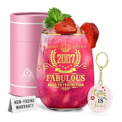 Afbeelding van CROWNLY CRYSTAL® 2007 18e verjaardagscadeau voor haar gepersonaliseerde wijnglas dochter, zus of vriend