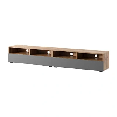 Afbeelding van Selsey REDNAW TV meubel met twee lades 200 cm wotan eiken ​​/ grijs glanzend