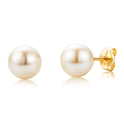 Afbeelding van Miore Sieraad dames oorstekers witte zoetwaterparels 7 mm oorbellen van geelgoud 18 karaat / 750 goud, mm, Geelgoud, Parel