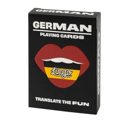 Afbeelding van Lingo Duitse speelkaarten playingcards talen Leren German jong en oud woordenschat Leer op een leuke gemakkelijke manier 52 essentiële vertalingen reizen spelen