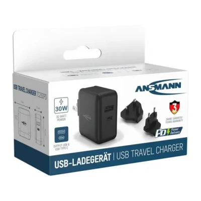 Afbeelding van Ansmann USB Reis Oplader 30W + Verwisselbare Stekkers Zwart