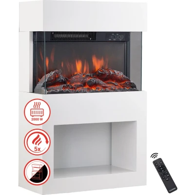 Afbeelding van KAMINIO Elektrische haard HENRI houtkachel met verwarming, 3D vlameffect, houtopslag, afstandsbediening Wit
