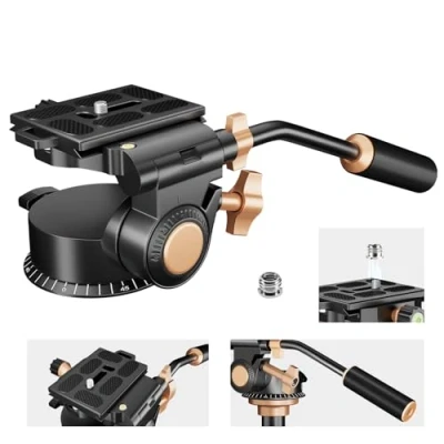 Afbeelding van Soonpho Q 08S Heavy Duty videocamera, statief, vloeiende kop, draaibare kop met verlengde handgreep, statiefkop 1/4 inch schroefschuifplaat, 360 graden draaibaar, voor DSLR, camcorder, monopod