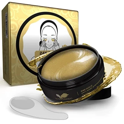 Afbeelding van Saborando Korean Skincare by Goudkleurige oogpads tegen kringen en rimpels, gezichtsverzorging, collageen &amp; hyaluron,anti aging wallen oogverzorging, 24k gouden gel oogpads, 60 x