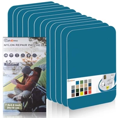 Afbeelding van Cahomo Nylon reparatiepatches, 12 stuks, 20 x 10 cm, zelfklevend, waterdichte nylon, voor jassen, tenten, bovenkleding, blauw