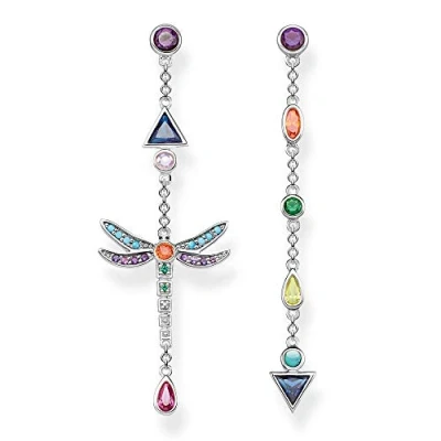 Afbeelding van Thomas Sabo Dames oorbellen Libelle bont 925 sterling zilver H2033 313 7, Eén maat, zilver, zwart, koud email