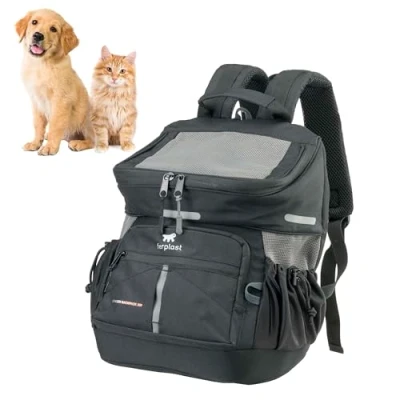 Afbeelding van Ferplast VOYAGER Hondenrugzak, Kattendraagtas, Kattenrugzak, Hondendraagtas, Brede opening, Verstelbare banden, Veiligheidsriem, met kussen, Max. 10 kg, 29x21x36H, Zwart