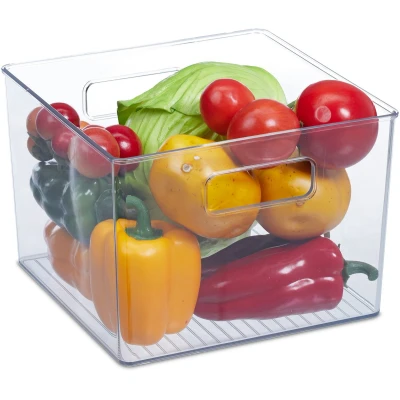 Afbeelding van Relaxdays 2x koelkast organizer met handgrepen doorzichtige opbergbak hoog