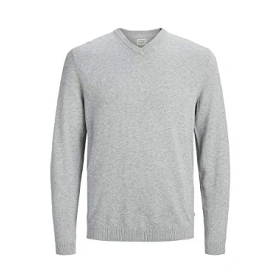 Afbeelding van JACK &amp; JONES gebreide herentrui met V hals, Grijs (light grey melange), 3XL