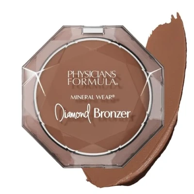Afbeelding van Physicians Formula Mineral Wear Diamond Bronzer, Bronzing Poeder met Vitamine E, Minimaliseert het Uiterlijk van Poriën en Fijne Lijntjes, Serum Hybride, Deep Bronze Gem