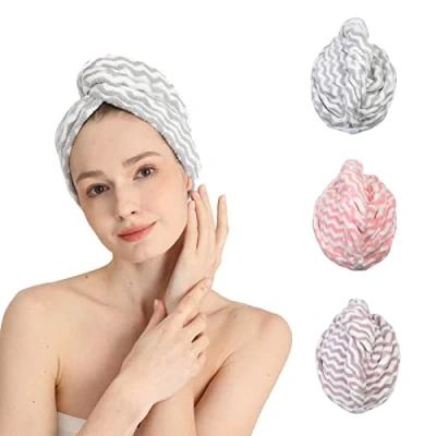 Afbeelding van Good Nite 3 Pack Microvezel Haardrogende Handdoek Wrap Super Absorberende Twist met Knoppen Droog Haar Tulbanden voor Vrouwen Meisje Nat