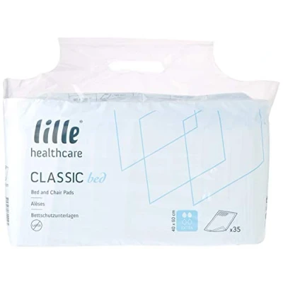 Afbeelding van Lilbed Klassieke bed &amp; stoel wegwerp bescherming, 60 cm x 40 cm, extra absorptievermogen, verpakking 35, wegwerpbedpads met waterdichte beschermdragers voor lekkage preventie, incontinentie