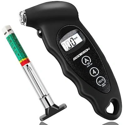 Afbeelding van GODESON digitale bandenspanningsmeter 150 PSI 10 Bar met 4 instellingen en profieldieptemeter,met LCD achtergrondverlichting,bandenspanningsmeter geschikt voor auto&#039;s,vrachtwagens,fietsen,motorfietsen
