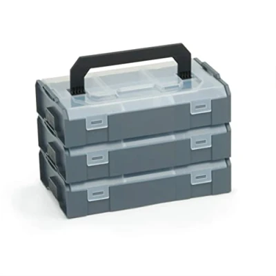 Afbeelding van Bosch Sortimo L BOXX Mini antraciet 3 stuks in set deksel transparant ideale opbergdoos sorteerdoos broodtrommel voor kleine onderdelen alternatief