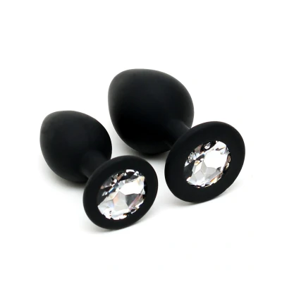 Afbeelding van Siliconen Buttplug Set met Kristal Zwart