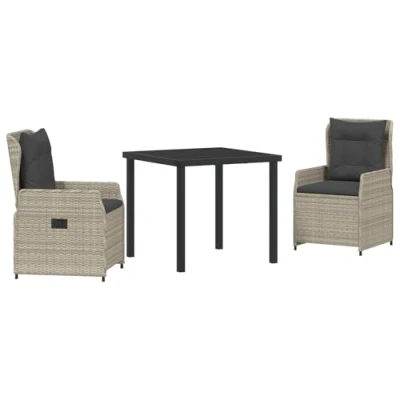 Afbeelding van vidaXL 3 delig Tuin Eetset Lichtgrijs Poly Rattan
