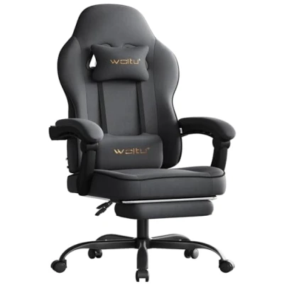 Afbeelding van WOLTU GS10gr Gaming stoel, grote, ergonomische gestoffeerde bureaustoel met verenkussen, hoog draagvermogen, computerstoel hoge rugleuning en voetensteun, technologische stof, grijs