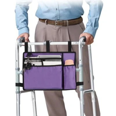 Afbeelding van supregear Accessoires Tas voor Rollator, Rolstoel, Walker Mand met Bekerhouder Senioren Caddy Bevestiging Zak Rollators, Waterbestendig Grote Capaciteit Draagtas (Licht Purper)