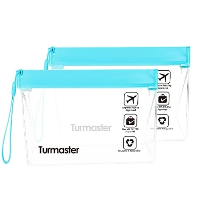 Afbeelding van Turmaster 2 pack luchthaven goedgekeurde heldere toilettas, lekvrije veiligheid vloeistof tas 20 * 14.5 5cm, waterdichte reizen blauw