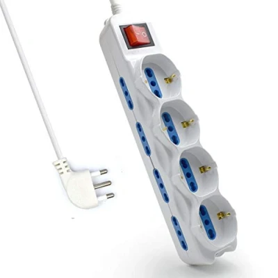 Afbeelding van Meervoudige stekkerdoos met 12 stopcontacten, stopcontacten (4 schuko/Duits + 8 Italiaanse 10 A/16 A) stekker 16 A vermogen 250 V/2500 W kabel 1,5 meter,