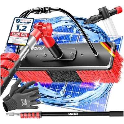 Afbeelding van MASKO® telescopische wasborstel met wateraansluiting, 9,1 m, reinigingsborstel telescoopsteel, uittrekbaar, bezem, reiniging van ramen en PV installaties, zachte borstelharen incl