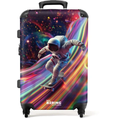 Afbeelding van NoBoringSuitcases.com® Kinderkoffer groot Kindertrolley koffer Astronaut Skateboard Rolkoffer lichtgewicht Reiskoffer met 4 wielen Grote trolley XL 20 kg bagage