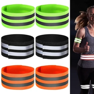 Afbeelding van HSLXBY Reflectorbanden, 6 stuks, reflectorbanden voor outdoor joggen, broekklem fiets, klittenbandsluiting, reflecterende armband, elastische banden hardlopen, wandelen