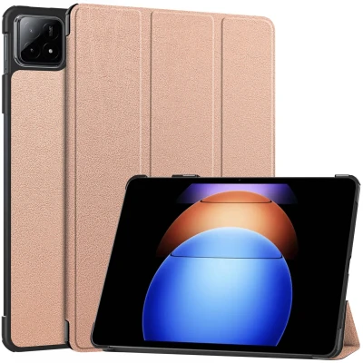 Afbeelding van Xiaomi Pad 6S Pro 12.4 Hoes: iMoshion Trifold Bookcase Rosé Goud Kunstleder Tablet Hoezen