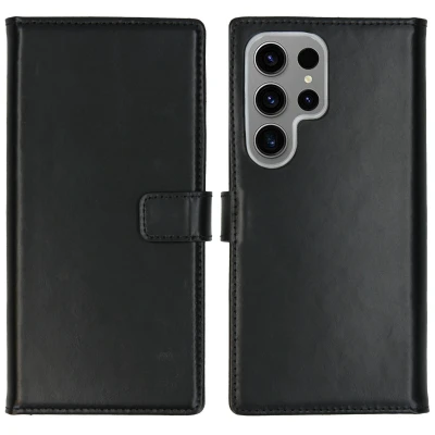 Afbeelding van Samsung Galaxy S24 Ultra Hoesje Echt leder Selencia Bookcase Zwart Telefoonhoesje