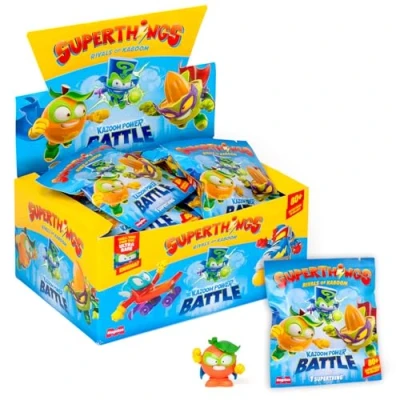 Afbeelding van Superthings Kazoom Power Battle One Pack doos met 25 enveloppen verzamelfiguren, elke zak bevat 1 SuperThing verrassing en checklist