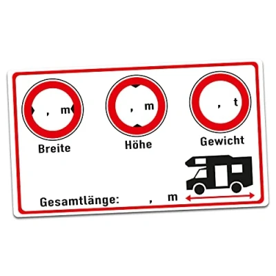 Afbeelding van Finest Folia Camper vrachtwagen sticker 9,5 x 5,5 cm folie om te beschrijven, breedte hoogte, gewicht, totale lengte, zelfklevend, uv bestendig, cockpit, accessoires R155 (camper, velden leeg)
