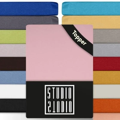 Afbeelding van STUDIO Basic Topper Spannbettlaken 180x200cm, 100% gekämmte Baumwolle, OEKO TEX 100, Markenqualität, Bettlaken 180x200 Topperbezug Jersey Puder