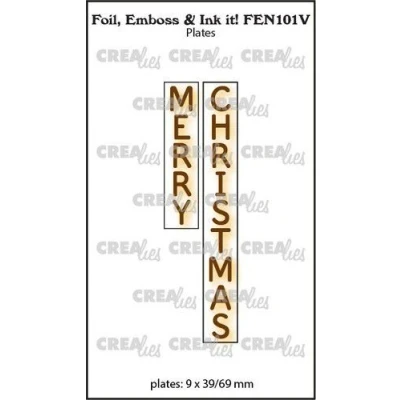 Afbeelding van Crealies Foil, Emboss &amp; Ink it! EN: MERRY CHRISTMAS FEN101V plates: 9x39/69mm