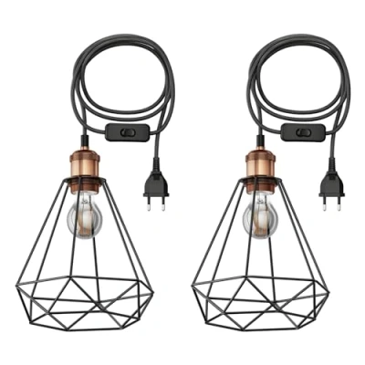 Afbeelding van ledscom.de 2 stuks 3m textielkabel RETRA, vintage, stekker, schakelaar, brons, kooikap LED lamp 370lm, extra warm wit