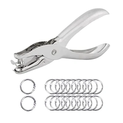 Afbeelding van SyiXute 20 stuks metalen bindringen + 1 x gatperforator, 6 mm, enkelgat, perforator voor doe het zelf, notitieboek, losse vellen, album, sleutelhanger, zilverkleurig