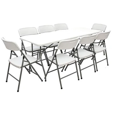 Afbeelding van Tuinzitgroep 180 cm tafel met 8 Stoelen Tuinmeubelset Klapbaar Eetgroep Wit Kunststof