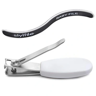 Afbeelding van STYLFILE Nipper Clipper met veiligheidsspionagegat en gebogen baby S bestand roestvrij staal peuter manicureset ontworpen voor baby&#039;s kleine nagels wit