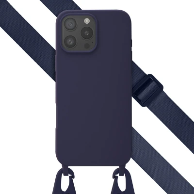 Afbeelding van Apple iPhone 16 Pro Max Hoesje Siliconen en TPU (zacht) Selencia Softcase/Koordhoesje/Backcover Donkerblauw Telefoonhoesje