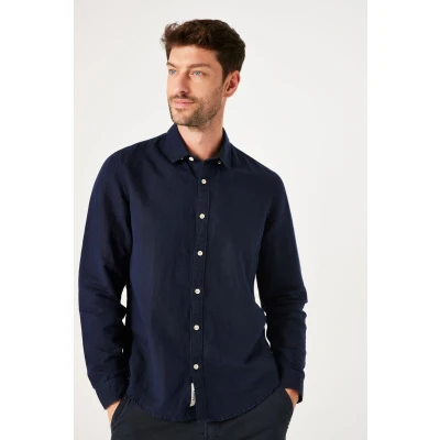 Afbeelding van Garcia linnen casual overhemd donkerblauw