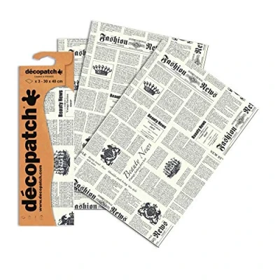 Afbeelding van Decopatch C728O papier, 395 x 298 mm, 3 pack Wit zwart krant