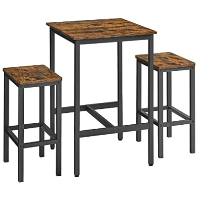 Afbeelding van VASAGLE Eettafel en stoelen, set bartafel krukken, 60 x 90 cm, kleine keukentafel, 30 40 65 cm voor eetkamer, keuken, industrieel, rustiek bruin zwart LBT017B01