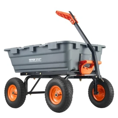Afbeelding van VEVOR, poly tuinwagen met eenvoudig te monteren stalen frame, kiepwagen 2 in 1 converteerbare handgreep, 6,48 cu.ft utility kruiwagen 1200 lbs capaciteit, 13 inch banden, zwart,