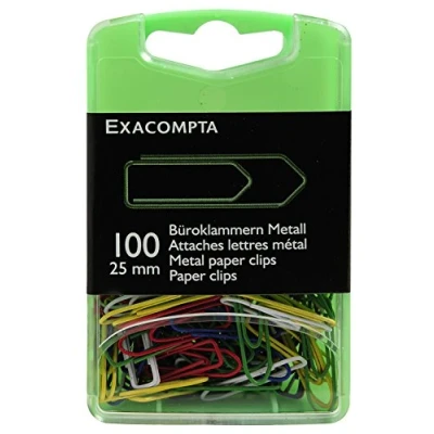 Afbeelding van Exacompta Ref 14744E Gekleurde paperclips (Pack van 100) Gemaakt metaal, 25 mm groot, geschikt voor tijdelijk bindende documenten zonder ze te beschadigen