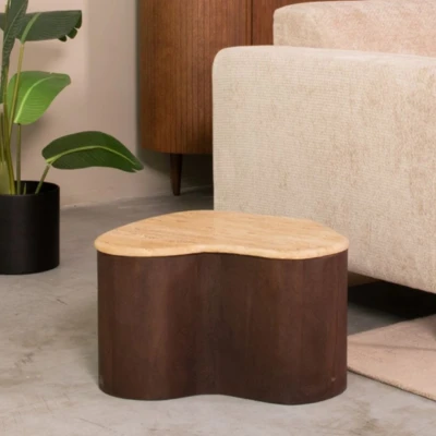 Afbeelding van LABEL51 Salontafel Davi Espresso Travertin 50 cm