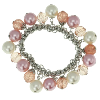 Afbeelding van Behave Elastische armband met crème en oudroze parels kraaltjes