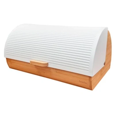 Afbeelding van briebe Nordic Broodtrommel Bamboe Houten Tafelbroodopberger, Schuifdeksel, Brood en Wenerdeegopberger, Scandinavisch Modern Ontwerp, Wit
