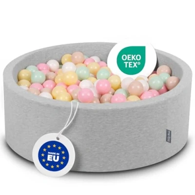Afbeelding van KiddyMoon ballenbad OK30D, 90x30cm, 200 ballen ∅7cm, rond met kleurrijke voor baby&#039;s en kinderen, lichtgrijs